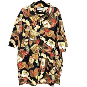 Vintage Y2K Robert Stock Hawaiian Cigar Box‎ Shirt M Rayon Cotton Aloha Camp